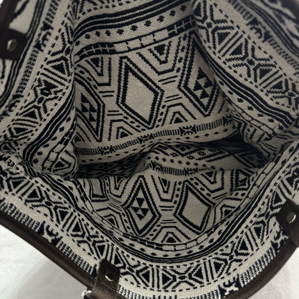 Thirty One Jewel Tote Bag Black White Tribal Knit Faux Leather Shoulder Bag - Picture 7 of 11